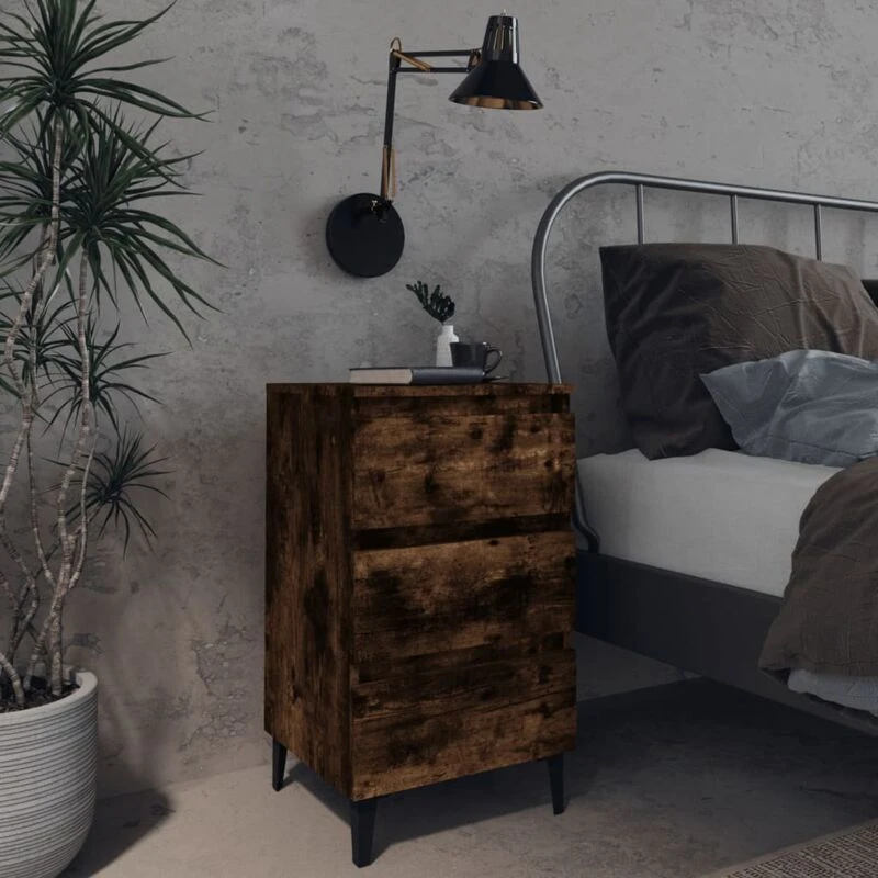 Image of VIDAXL Bed Cabinet with Metal Legs Smoked Oak 40x35x69cm Vidaxl 8720286854891