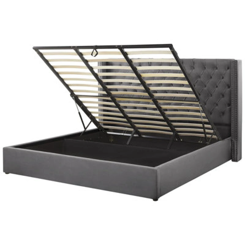 Image of Beliani Ottoman Bed Velvet Lubbon 180 X 200 Cm (Eu Super King) Grey