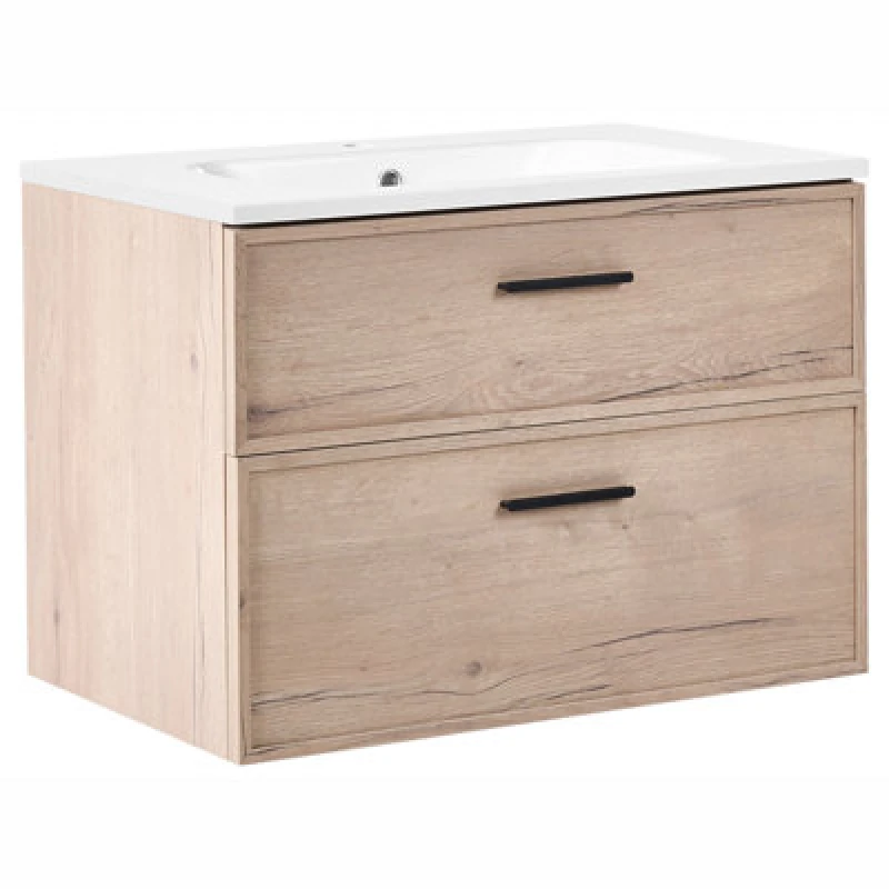 Image of Beliani Wall Mounted Vanity Unit With Basin Yelcho 80 Cm Light Brown
