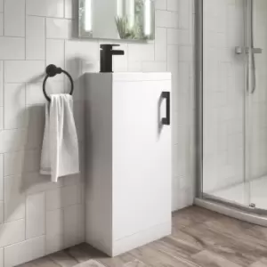 image of 400mm White Cloakroom Floorstanding Vanity Unit with Basin and Black Handle - Ashford