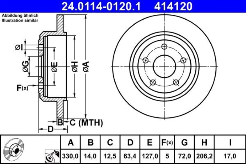 Image of Brake disc ATE 24.0114-0120.1