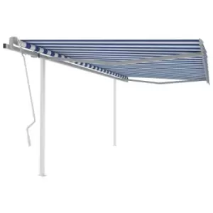 image of Vidaxl Manual Retractable Awning With Posts 4.5X3 M Blue And White