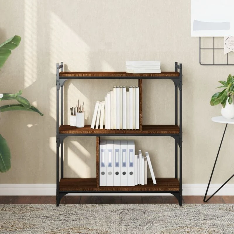 Image of Vidaxl Bookcase 3-tier Brown Oak 76X32X88cm Engineered Wood, Brown 833934