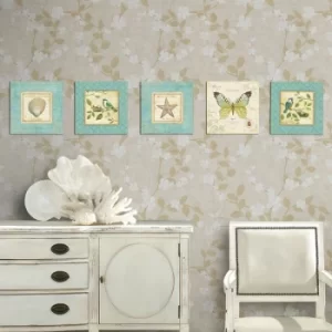 Image of UTB096 Blue Cream Green Decorative MDF Painting (5 Pieces)