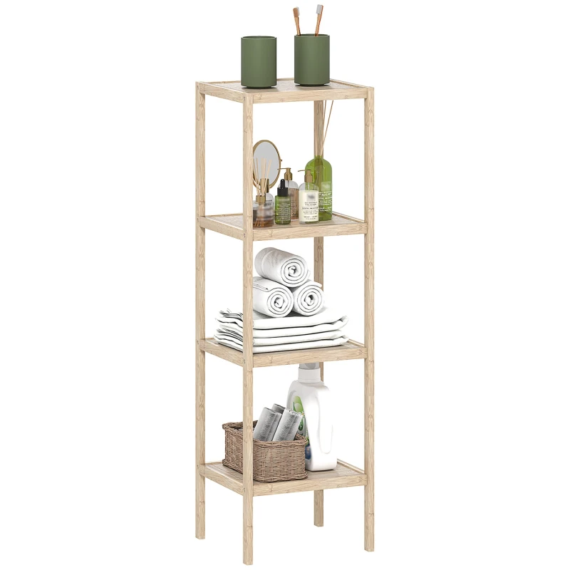 Image of HOMCOM Bathroom Storage Shelving Unit, Freestanding Bamboo Shelves, Natural Natural