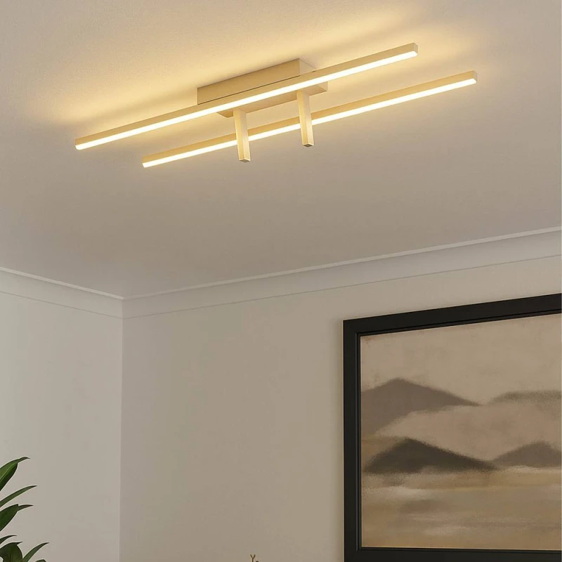 Image of Eglo Trepiliano Aluminium & Steel Modern LED Linear Ceiling Light, Sandy in Beige Beige Unisex