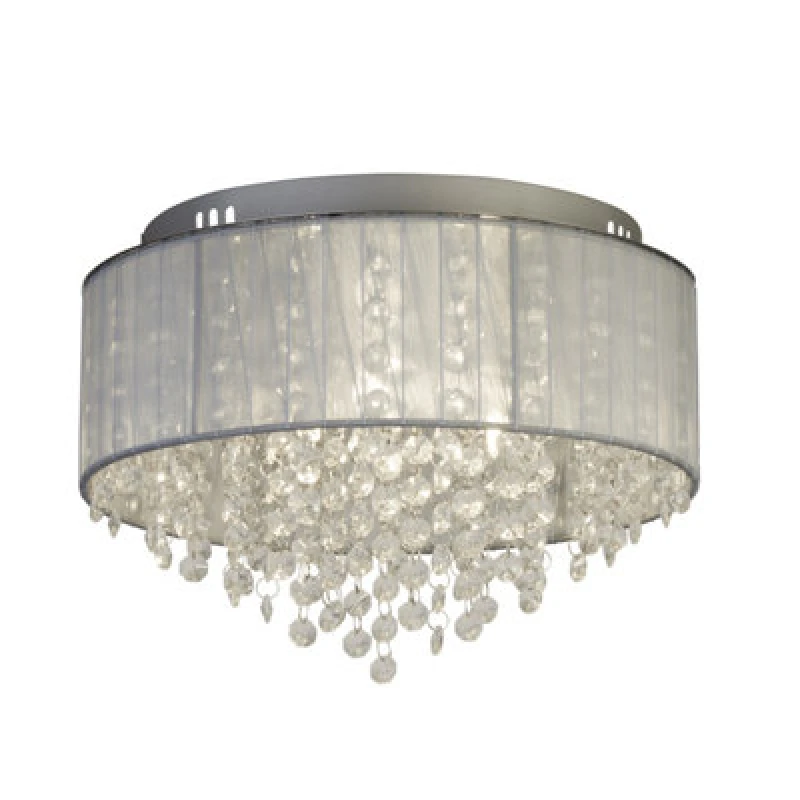 Image of Lighting Collection 3Lt Ceiling Flush With Wrapped Chiffon Shade & Glass Drops, Silver 700431