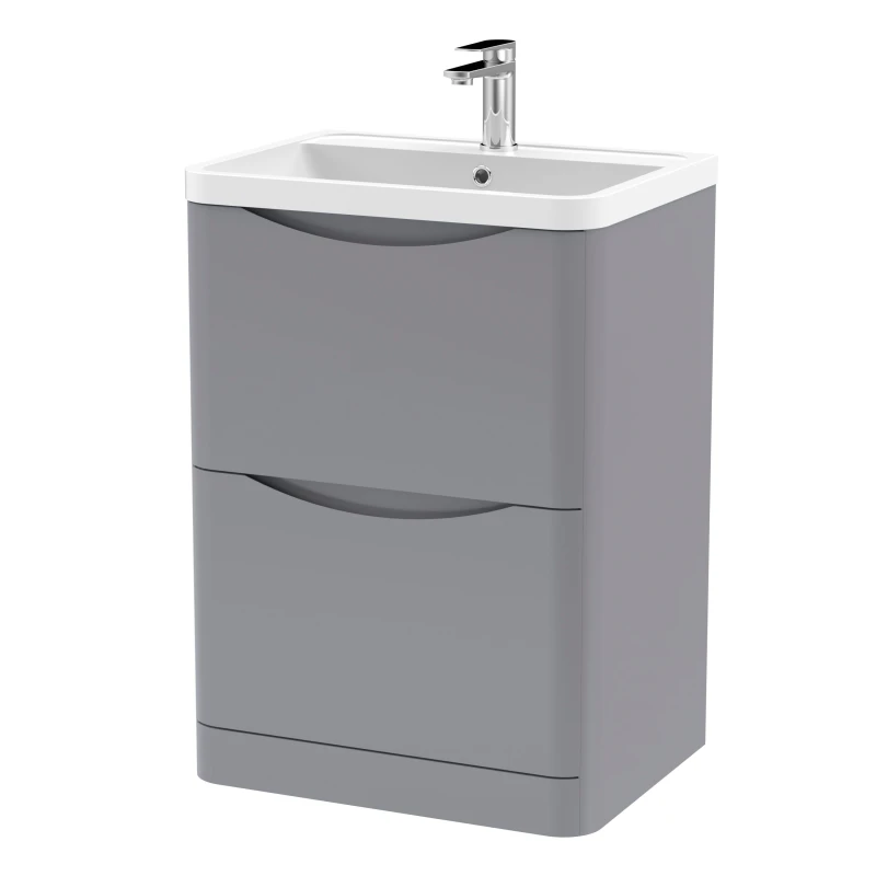 Image of Balterley Floor Standing 2 Drawer Vanity Basin Unit Polymarble Basin Grey 600mm Grey