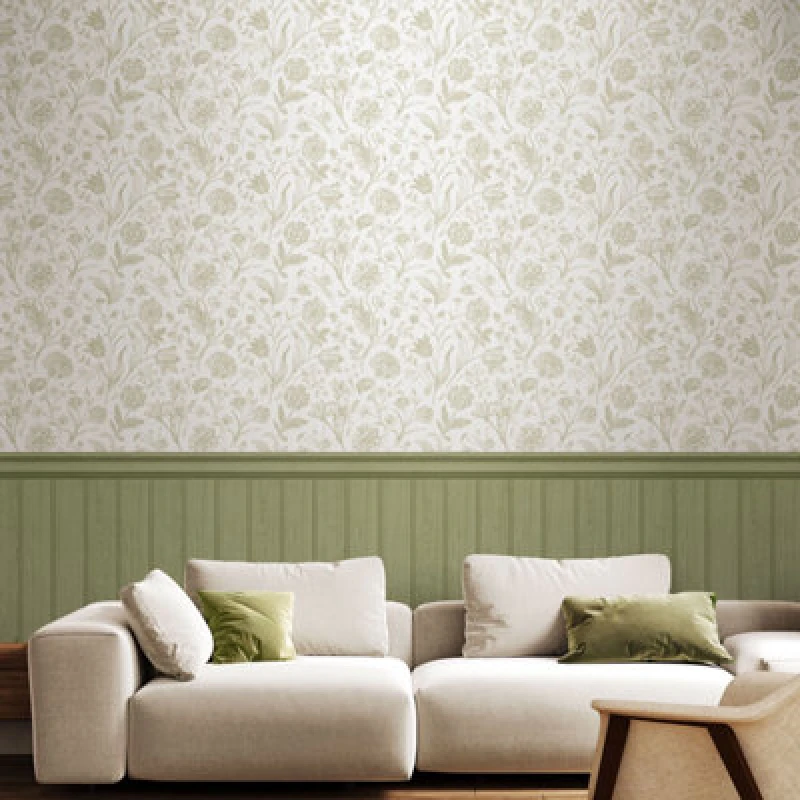 Image of Hoopla Walls Tongue And Groove Floral Toile- Sage (10M Wallpaper)