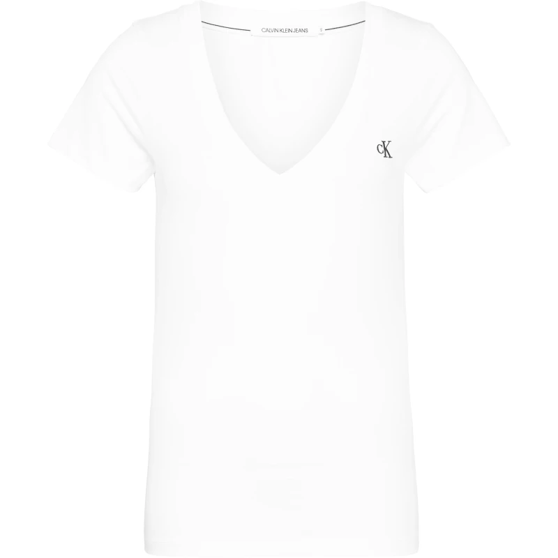Image of Calvin Klein Jeans Embroidery Stretch V-neck T-Shirt Bright WHT YAF female 8 (XS)