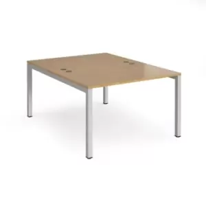 Image of Bench Desk 2 Person Rectangular Desks 1200mm Oak Tops With Silver Frames 1600mm Depth Connex