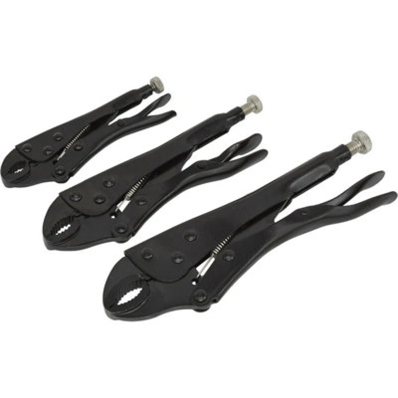 Image of Loops 3 Piece Locking Pliers Set - 125 175 and 250mm Pliers - Chrome Vanadium Steel Metallics