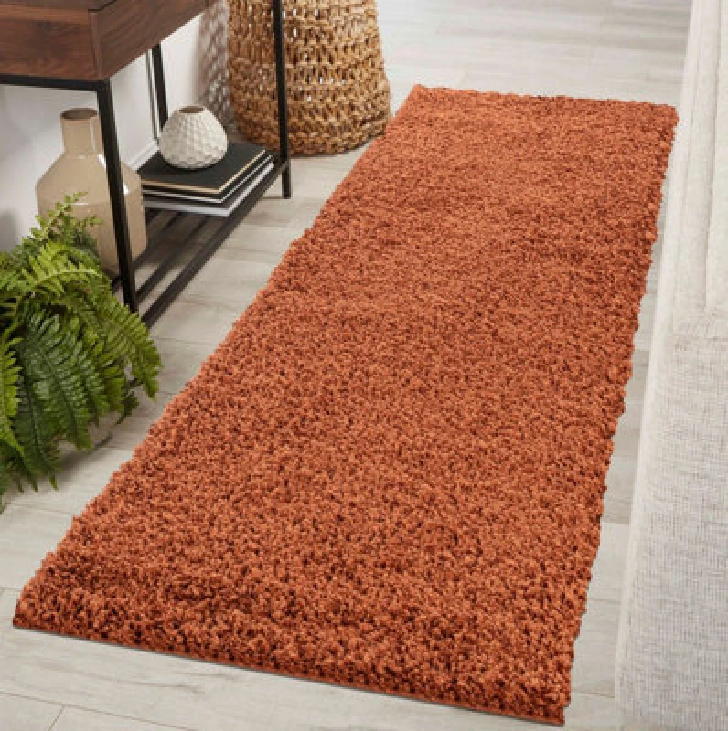 Image of Desire Rugs Plain Living Room Shaggy Area Rugs Terracotta Runner 60X220 Cm