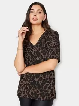 Image of Long Tall Sally V Neck Chocolate Animal Top, Brown, Size 10, Women