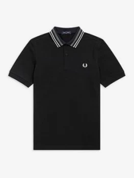 Fred Perry Striped Collar Polo, Black, Size S, Men