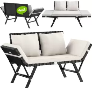 Image of Polyrattan Garden Bench Black/Cream 176x56x81cm
