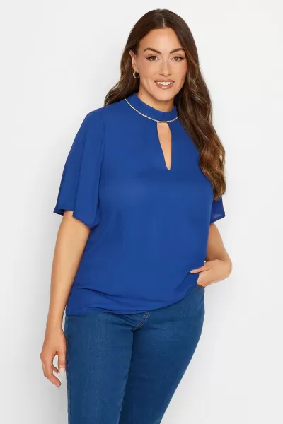 image of M&Co Embellished Neck Keyhole Blouse