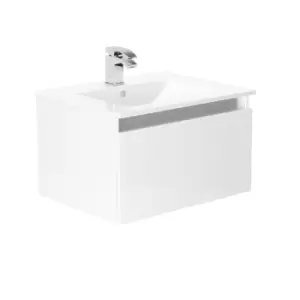 image of Newland 600mm Single Drawer Ceramic Basin Unit - White Gloss