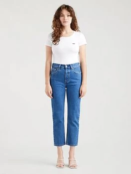 Image of Levis Levis 501 High Rise Straight Leg Crop Jean - Blue Size 26, Inside Leg 28, Women