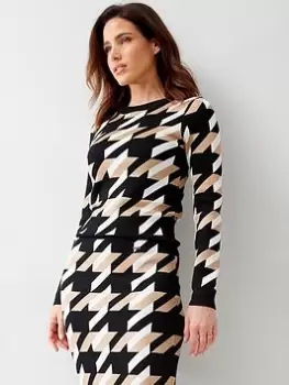 Image of BOSS Furkina Houndstooth Knitted Top - Multi, Size L, Women