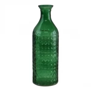 Image of Dark Green Small Geometric Embossed Glass Bottle Style Vase