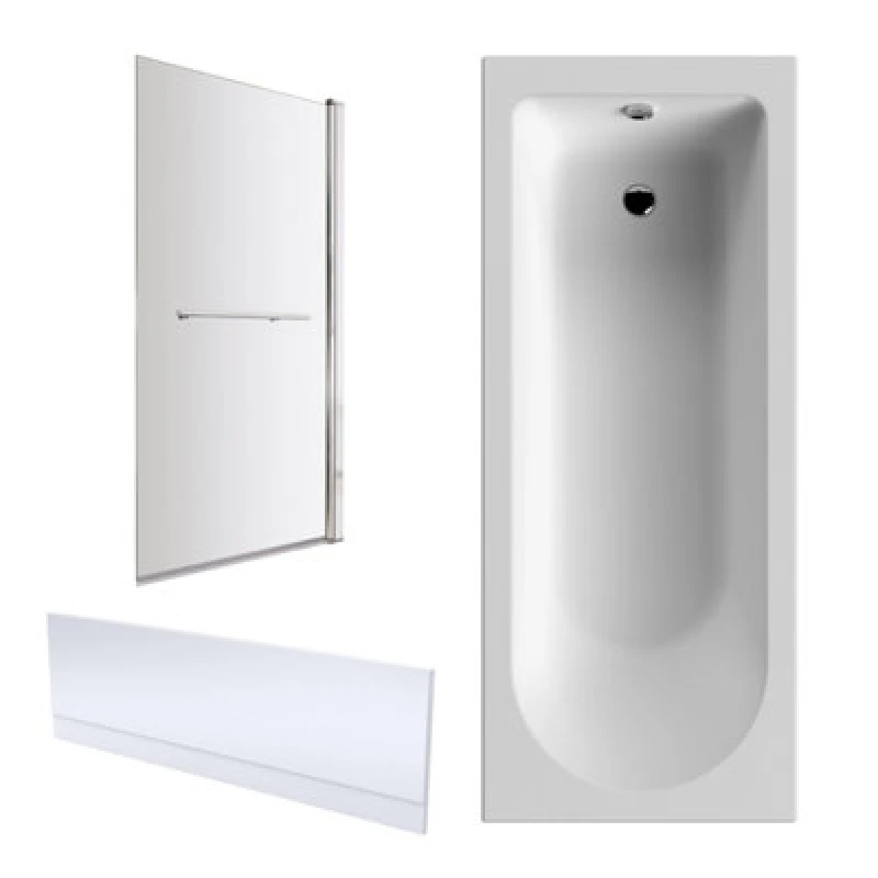 Image of Balterley 1700x750mm Round Bath Front Panel and Screen with Rail Chrome Silver