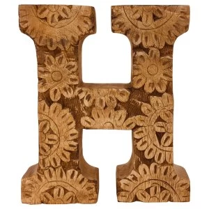 Image of Letter H Hand Carved Wooden Flower