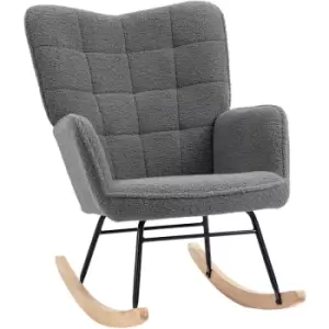 image of Wingback Rocking Chair for Nursing w/ Steel Frame and Wooden Base Grey - Dark Grey - Homcom