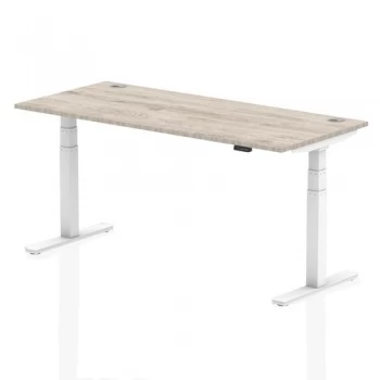 Image of Trexus Sit Stand Desk With Cable Ports White Legs 1800x800mm Grey Oak