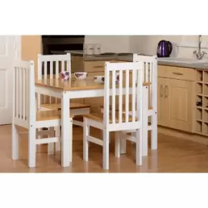 image of Seconique - Ludlow Pine 4 Seater Dining Set Oak & White Lacquer Finish