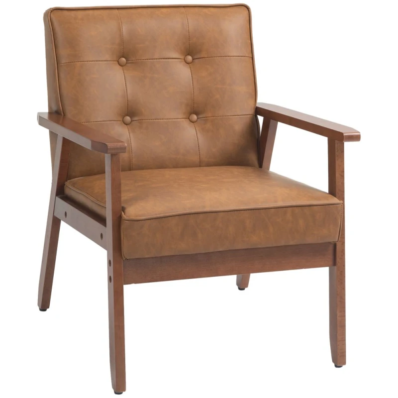 Image of HOMCOM Accent Chair pu Leather Armchair with Armrests for Living Room Brown - Homcom 5056725344306