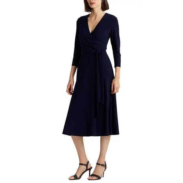 Image of Wrapover Midi Dress with 3/4 Length Sleeves