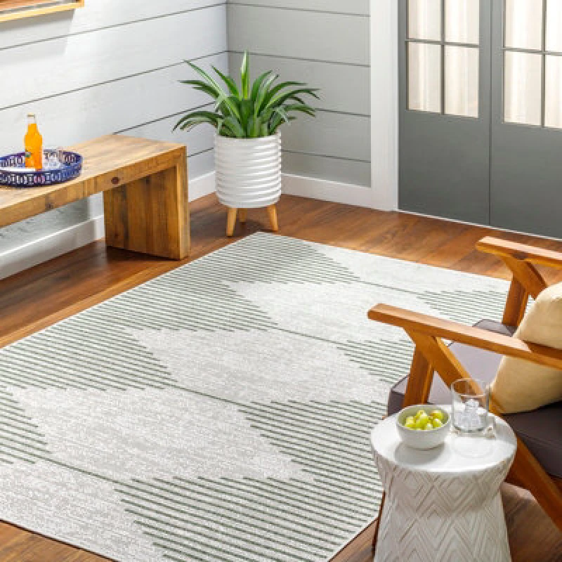 Image of Livabliss In- & Outdoor Global Moss/grey Dolly Area Rug 200 X 275cm - Easy To Clean, Perfect For Patio, Balcony, Kitchen Or Dining Room