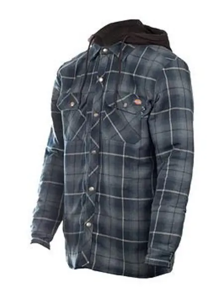 Image of Dickies Mens Fleece Hood Flannel Shirt Jacket - Blue Size M Men Blue VX4RG Male M