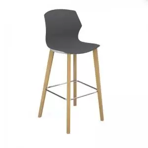 image of Roscoe high stool with natural oak legs and plastic shell - charcoal