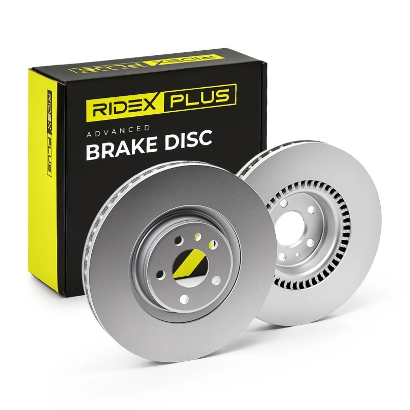 Image of RIDEX PLUS 82B0907P Brake disc Front Axle, Vented, Grey Cast Iron, Coated, High-carbon, with bolts/screws Grey Cast Iron Brake Disc (82)