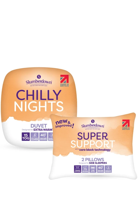 Image of Slumberdown Chilly Nights 15 Tog Winter Duvet With 2 Super Support Pillows White