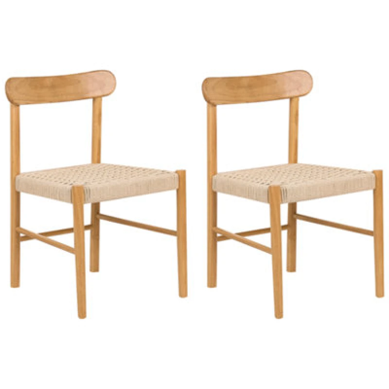 Image of Beliani Set Of 2 Dining Chairs Eagan Wood Brown/ Beige
