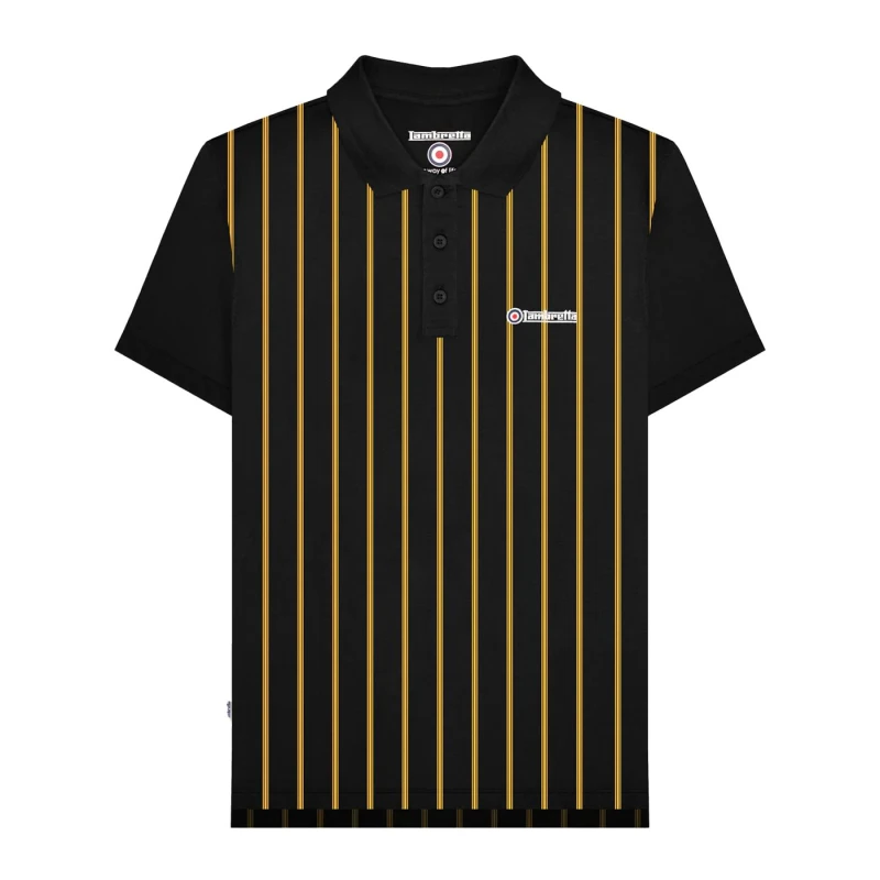 Image of Lambretta Lambretta Men Pinstripe Polo Shirt in Black Size: Medium Black M Male 5063703652704