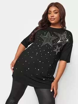 Image of Yours Sequin Embellished T-Shirt, Black, Size 16, Women