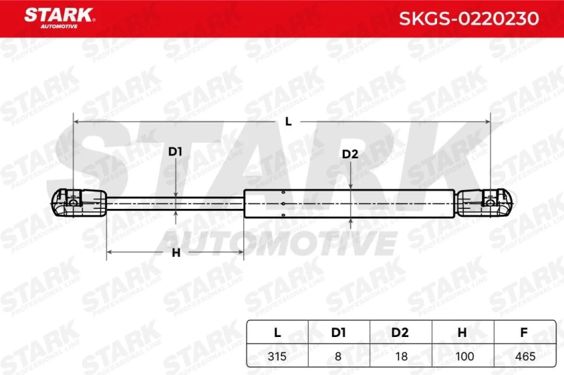 Image of STARK SKGS-0220230 Tailgate strut both sides, Extention Force: 465N Steel Gas Spring,boot (219)