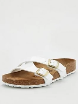 Image of Birkenstock Yao Strappy Slide Flat Sandals - White