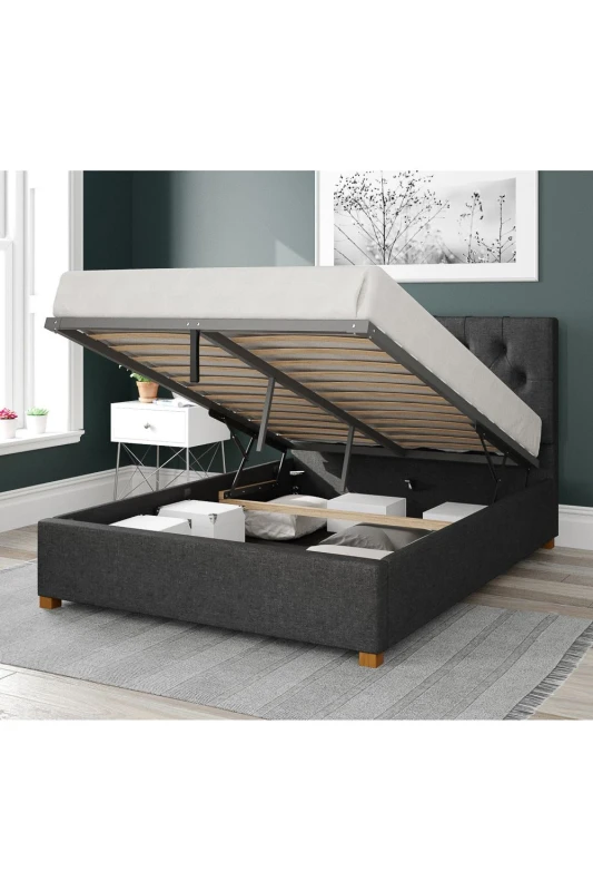 Image of Aspire Aspire Olivier Upholstered Ottoman Storage Bed, Saxon Twill Fabric in Charcoal Size: Single Charcoal Single Unisex 5057632168849
