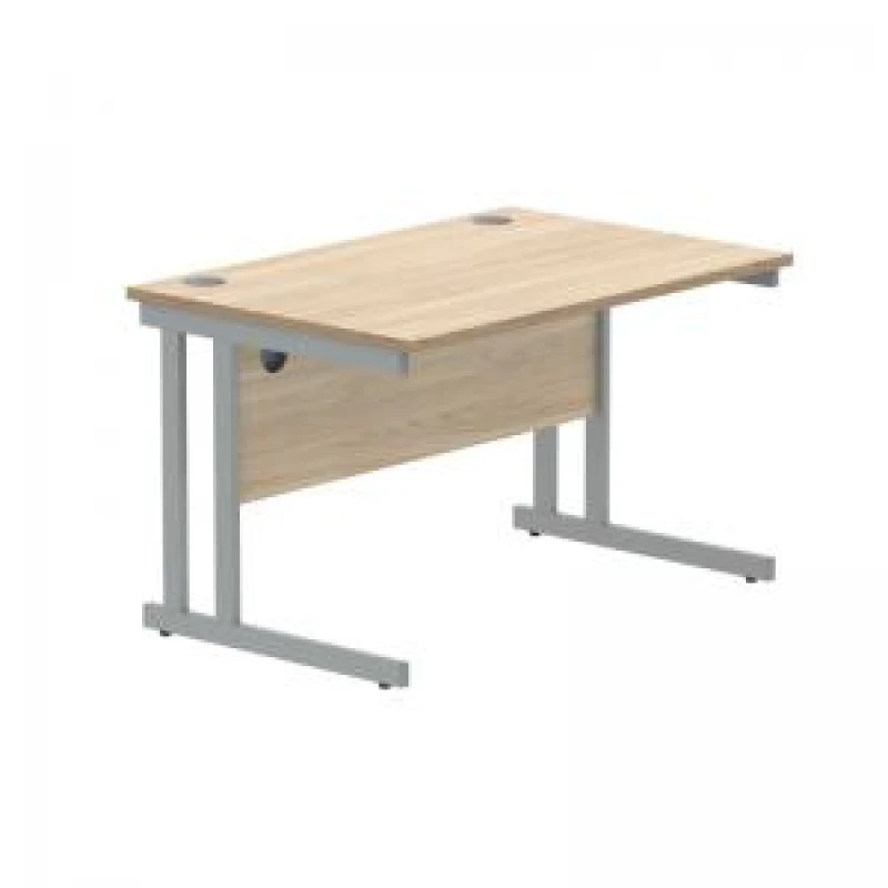 Image of Polaris Rectangular Double Upright Cantilever Desk 1200x800x730mm Canadian Oak/Silver KF822210