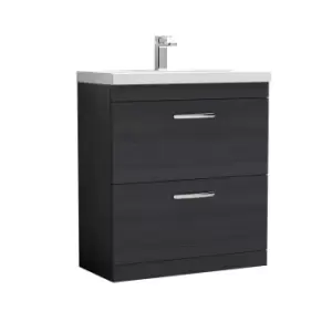 image of Nuie Athena 800 Floor Standing 2-drawer Vanity & Mid-edge Basin - Black Woodgrain