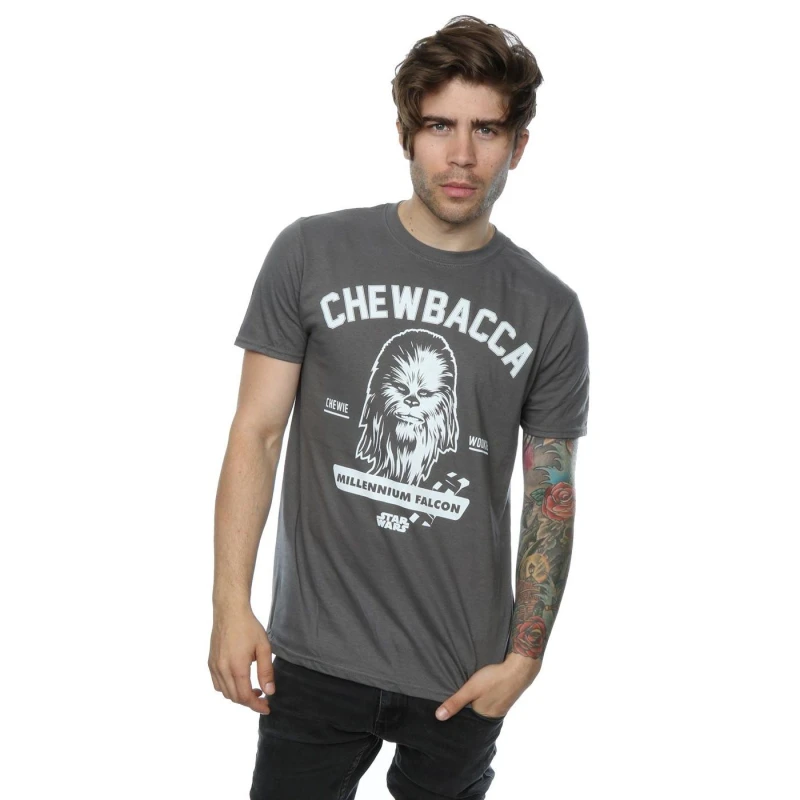 Image of Star Wars Star Wars Men Collegiate Chewbacca Heather T-Shirt in Mid Grey Size: Small Mid Grey S Male 5057068081477