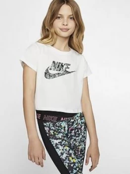 Image of Nike Sportswear Older Girls Cropped Graphic Futura Logo T-Shirt - White