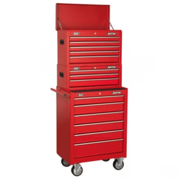 image of Sealey AP22STACK Topchest, Mid-Box & Rollcab 14 Drawer Stack - Red