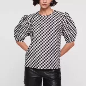 Image of Aligne Womens Hicks Puff Sleeve Top - Black Gingham - EU 36/UK 8