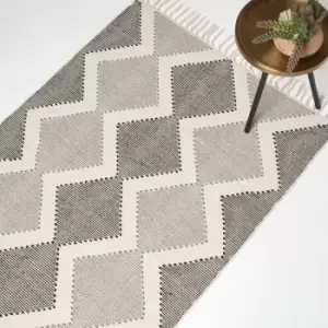 Image of Homescapes - Malmo Handwoven White & Grey Cotton Textured Rug, 120 x 170cm - Grey, White